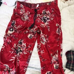 Red Floral Satin pj  Pants